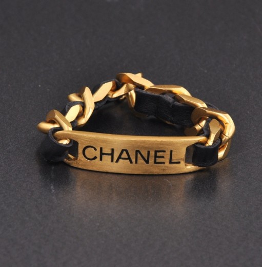 Chanel Vintage Black Leather Gold Chain Bracelet  Labellov  Buy and Sell  Authentic Luxury