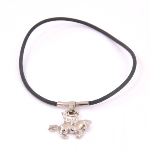 Hermes Hermes Black Leather x Silver Tone Horse Cadena Necklace