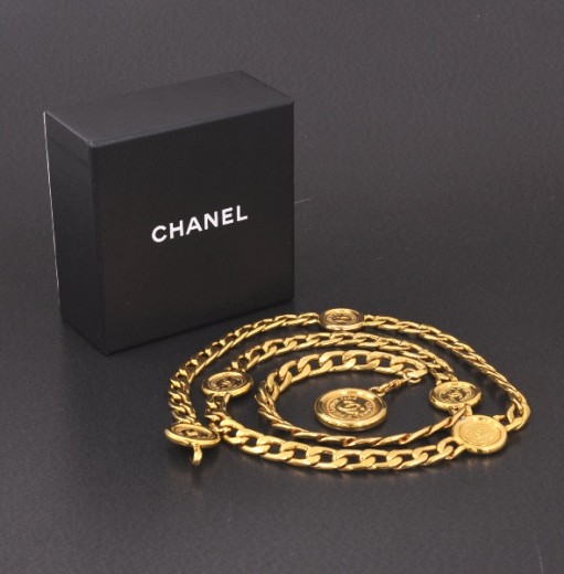 Chanel Vintage Chanel Gold Tone Chain Belt With CC Logo Medallion