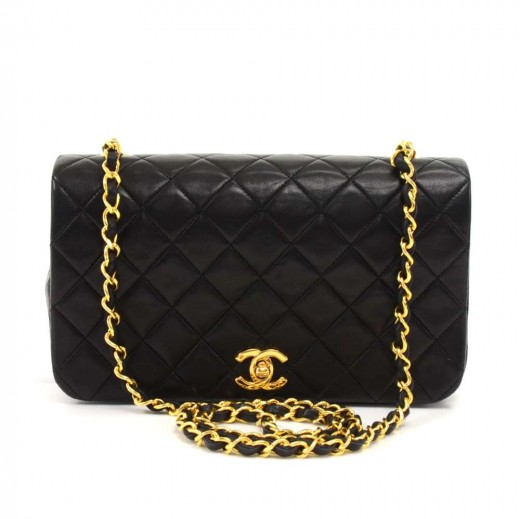 Chanel Vintage Chanel Classic Black Quilted Lambskin Leather Single
