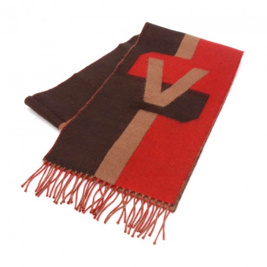 LOUIS VUITTON Wool Angora Stripe Muffler Hot Air Balloon Scarf Black Blue  Red 396293