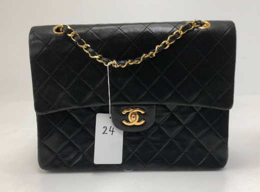 Chanel 24 Chanel 2.55 10inch Tall Double Flap Black Quilted Leather