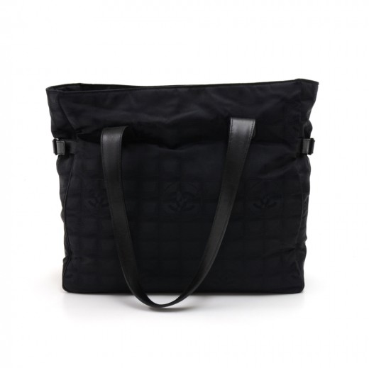 CHANEL New Travel Line Tote Bag Black 34x26x15cm Nylon Jacquard