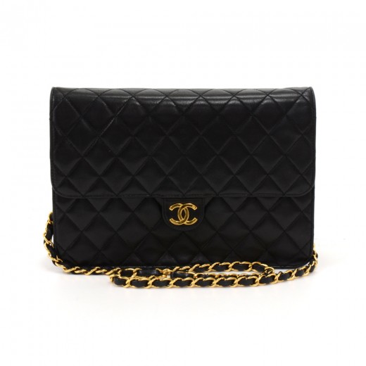Chanel Vintage Chanel 10” Tall Single Flap Black Quilted Leather