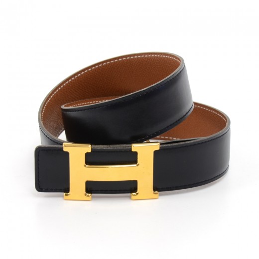 Hermès Hermes Black Leather Constance Belt Golden Metal Pony-style