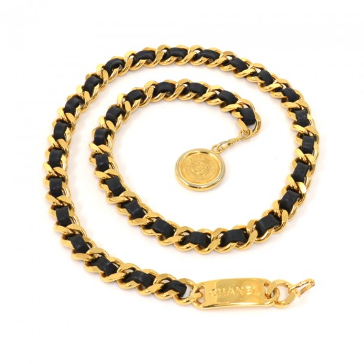 Chanel Vintage Chanel Gold-Tone Chain x Leather CC Logo Medallion 