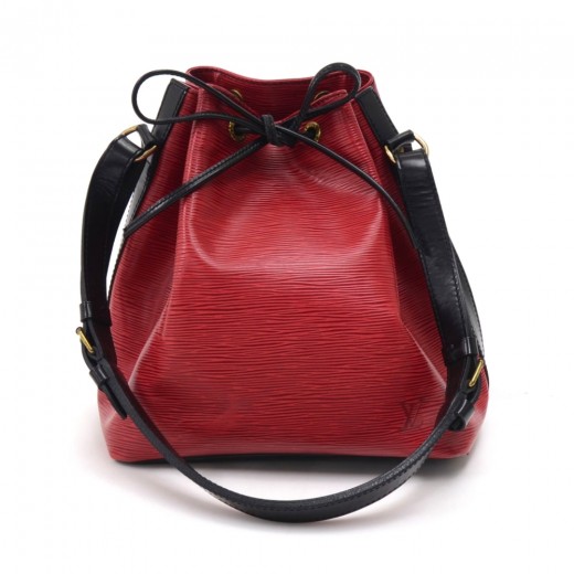 Louis Vuitton petit Noé shopping bag in red and black epi leather