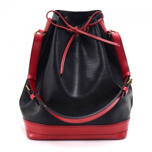 Used, Authentic LV Louis Vuitton EPI Black and Red Shoulder Bag-f0307