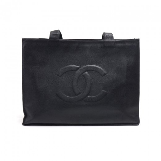 Chanel Vintage Chanel Jumbo XLarge Black Caviar Leather Tote Bag