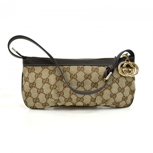 Gucci GG Canvas and Leather Web Pochette Clutch Bag Beige/Dark Brown