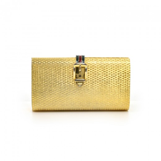 Gucci Vintage Gucci Gold Metal and Enameled Buckle Clutch Bag