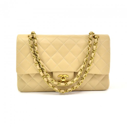 Chanel Vintage Chanel 2.55 10 Double Flap Beige Quilted Leather