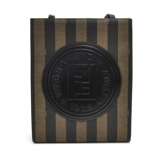 FENDI Vintage Fendi Black & khaki Pequin striped Coated Canvas Logo