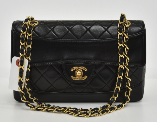 Chanel T-13 Vintage Chanel 9.5 inch Flap Black Quilted Leather