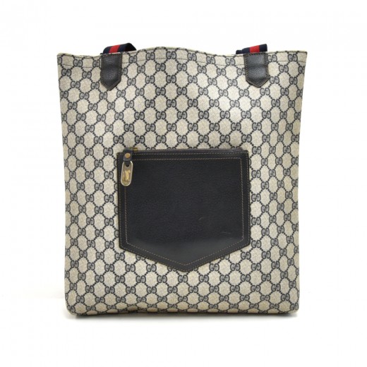 Gucci Vintage Gucci Navy GG Supreme Monogram Coated Canvas Front ...