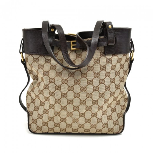 Gucci Dark Brown/Beige GG Canvas and Leather Small Vintage Web