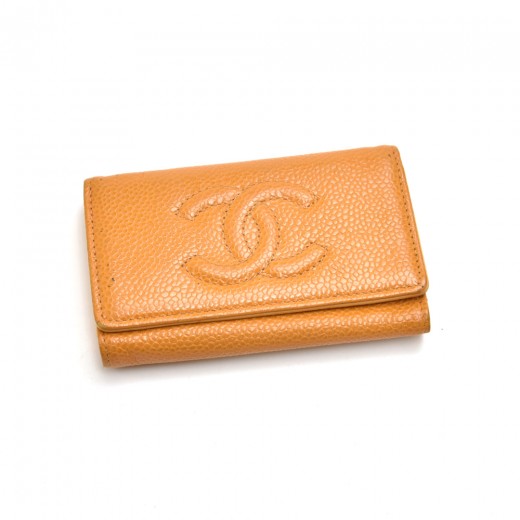 Chanel Chanel Orange Caviar Leather CC Logo Key Case