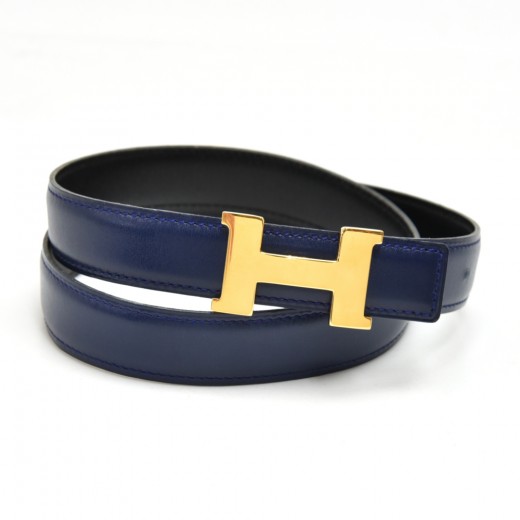 HERMES BELT Constance in Navy Blue and Red Leather Vintage 