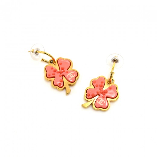 Chanel Chanel Pink Four Leaf Clover Gold - tone Earrings