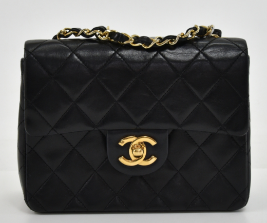 Chanel V-25 Chanel 7inch Flap Black Quilted Leather Shoulder Mini Bag
