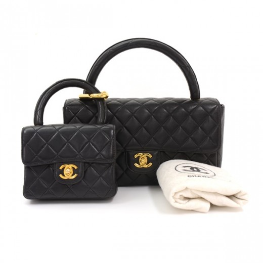 Chanel Vintage Chanel Black Quilted Leather Pair Handbag 2 in 1