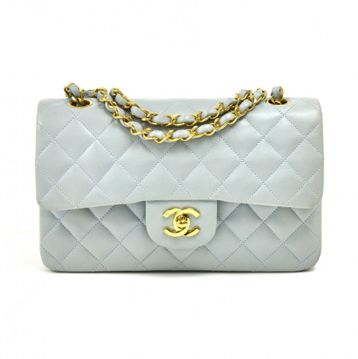 CHANEL Grey Quilted Lambskin Leather Medium Double Flap Bag