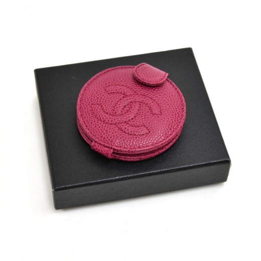 Chanel Chanel Deep Fuchsia Caviar Leather CC Logo Round Compact