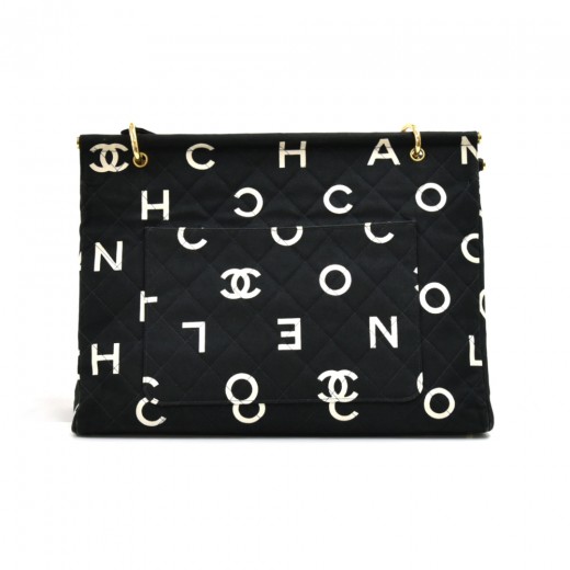Chanel Vintage Chanel Black & White Logo Letters Print Quilted
