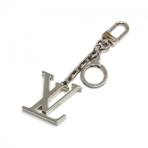 Louis Vuitton Keychain Lv Circle Metal Leather Silver Gray Bag Charm Key  Ring
