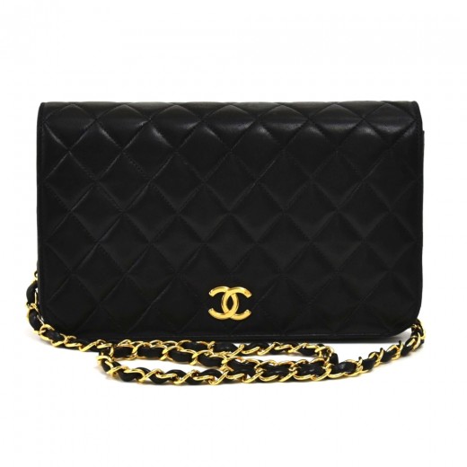 Chanel Vintage Chanel Ex Black Quilted Lambskin Leather Flap