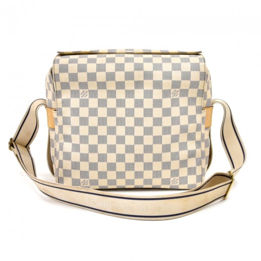 Louis Vuitton White Damier Checkered Pattern Zip Around White Azur Goldtone