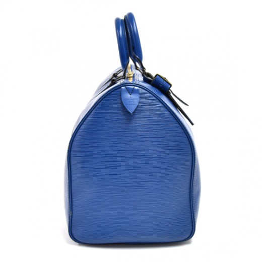 Authentic Louis Vuitton Epi Keepall 45 Travel Boston Bag Blue