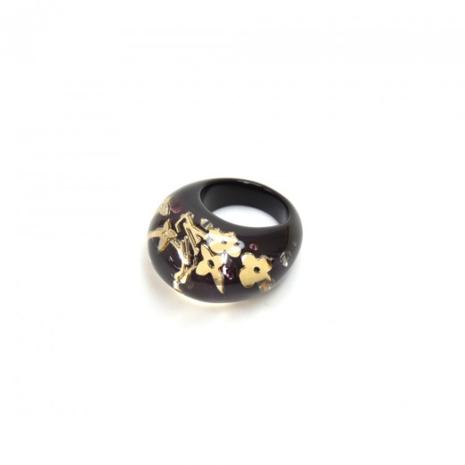 Louis Vuitton Resin & Crystal Inclusion Dome Ring - Black, Gold