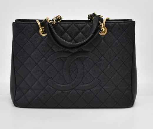 Chanel H-7 Chanel GST Black Quilted Caviar Leather Large Grand