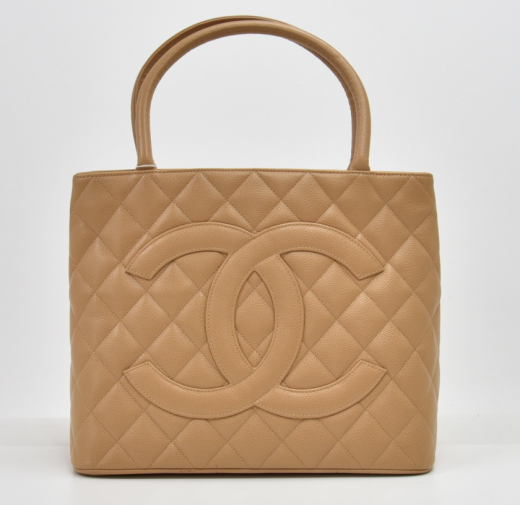 Chanel H-9 Chanel Revival Medallion Beige Quilted Caviar Leather Tote ...