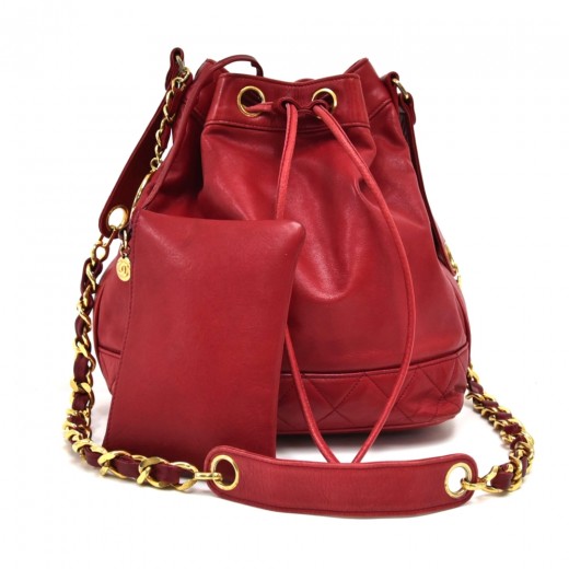 Chanel Vintage Chanel Red Caviar Leather Bucket Shoulder Bag