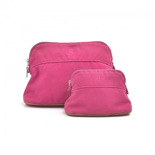 Hermes Hermes Trousse Bolide 25 & 15 Set of 2 Fuchsia Cotton Cosmetic
