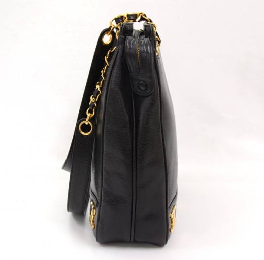 Chanel vintage 24K CC Shoulder Tote bag Black Leather ref.561511
