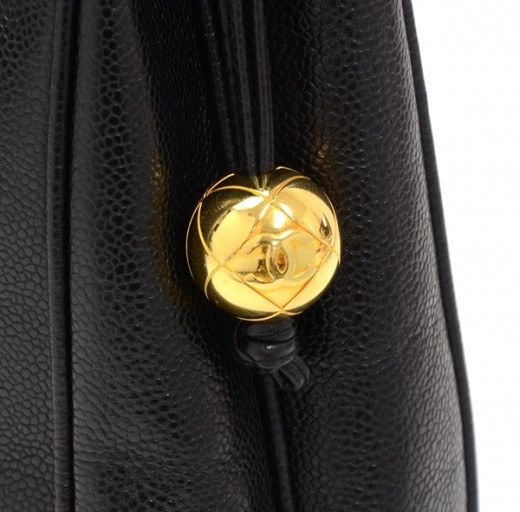 Chanel Vintage Chanel Black Caviar Leather Tote Shoulder Bag Gold