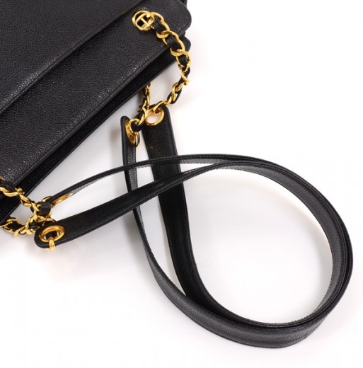 Chanel Vintage Chanel Black Caviar Leather Tote Shoulder Bag Gold