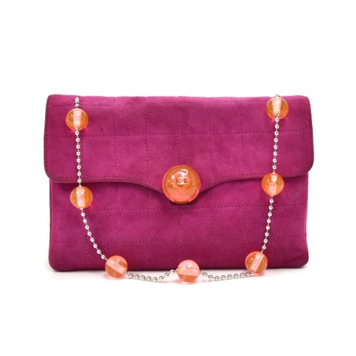 Chanel Chanel Fuchsia Quilted Suede Orange Orb CC Logo Mini Flap Bag