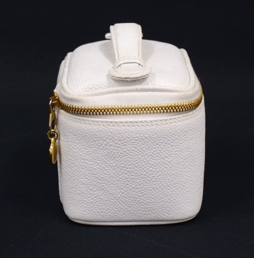 Chanel Chanel White Caviar Leather Vanity Bag Cosmetic Case CC Gold