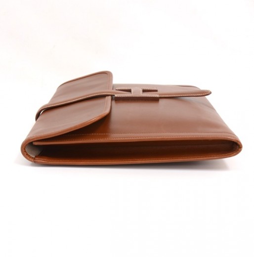 HERMES Jige PM Clutch Bag Leather Brown 〇L Used 230401T