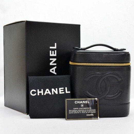 Chanel Chanel Black Caviar Leather Vanity Bag Cosmetic Case CC Gold ...
