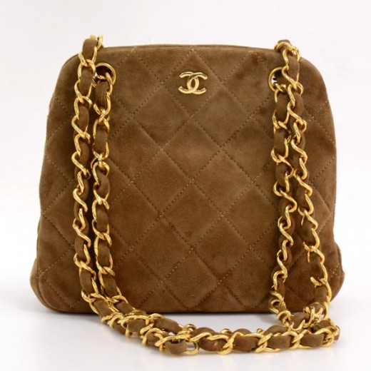Soldvintage CHANEL Brown Suede Classic Tote Bag With Large