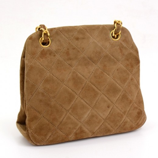 Chanel Brown Suede Bag with Tortoise Handles