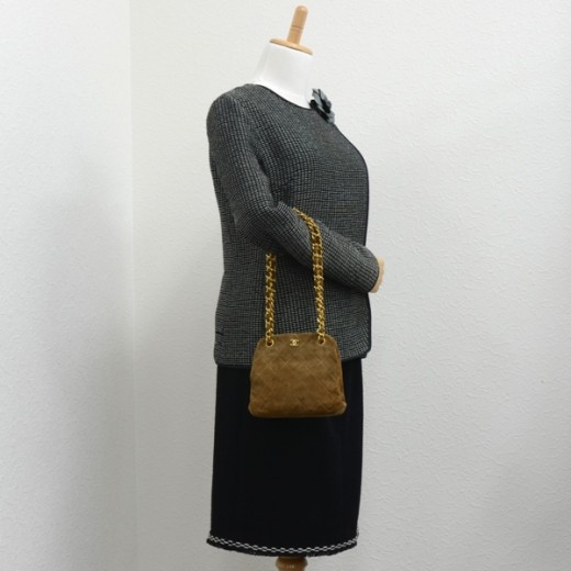 Chanel Vintage Chanel Brown Suede Leather Mini Shoulder Bag Gold CC