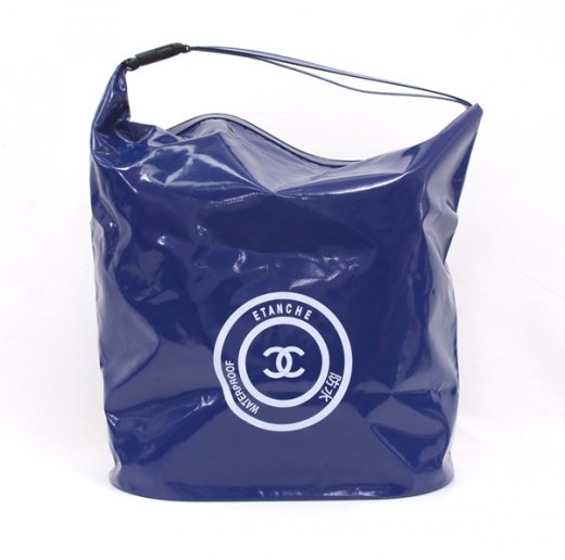 Chanel 2000s Blue and White Vinyl Rare Tote Bag · INTO