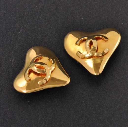Vintage Chanel Gold CC Heart Earrings