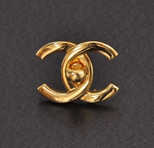 Chanel Chanel Gold Tone CC Twist Lock Motif Brooch Pin